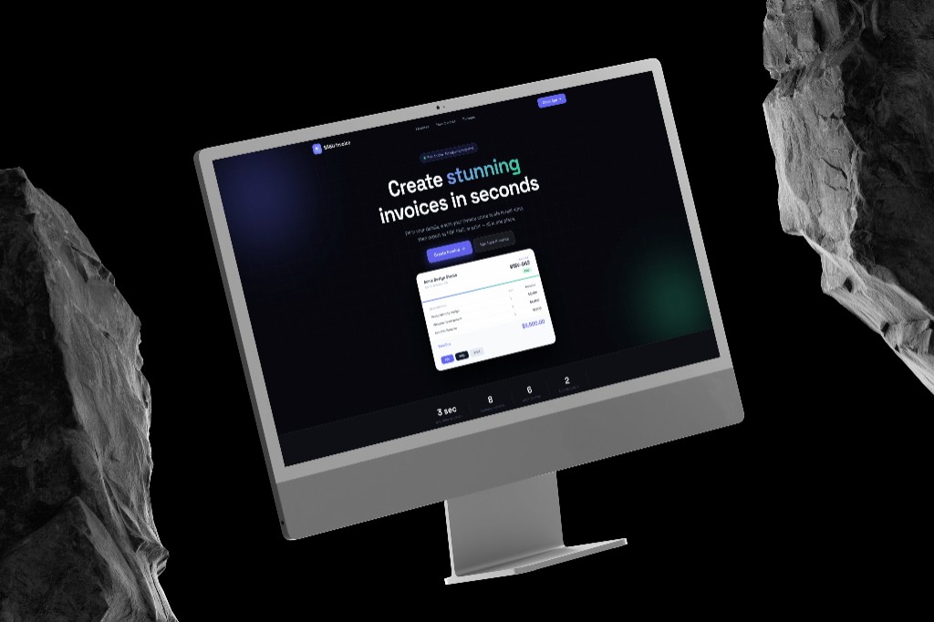 SASU Invoice app on iMac mockup